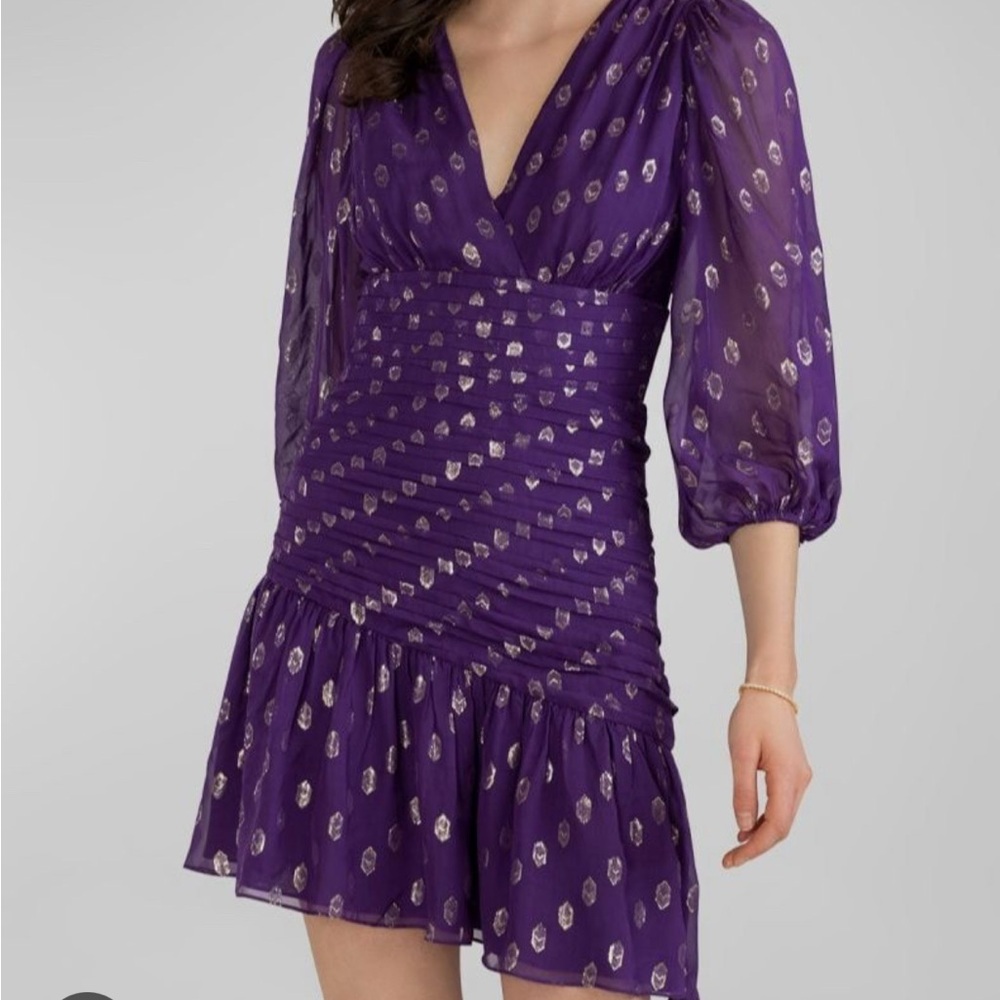Shoshanna Royale Purple & Gold Mini Dress Size 4